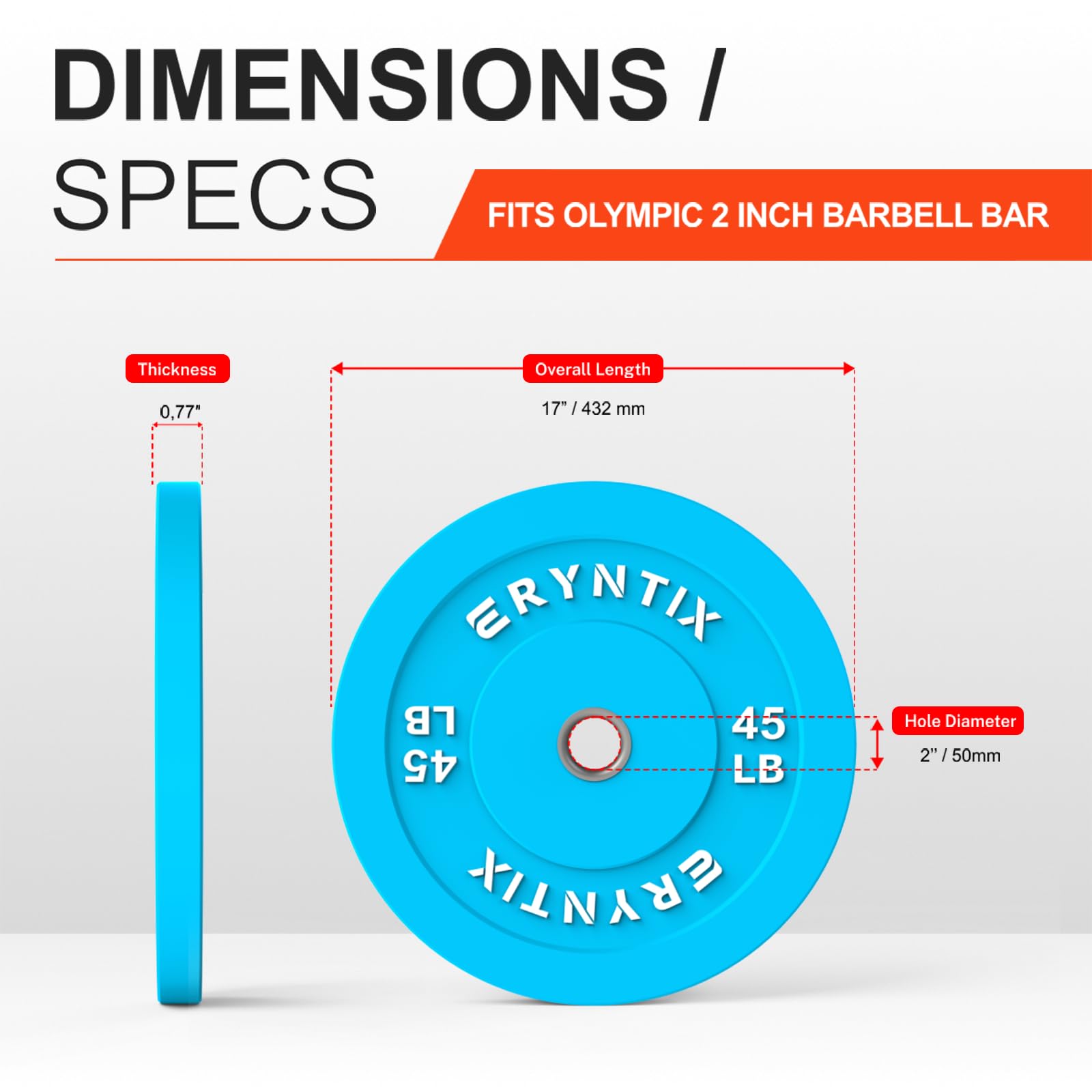 ERYNTIX ERYBP002 Olympic Bumper Plates 45LB Pair (2 Plates)